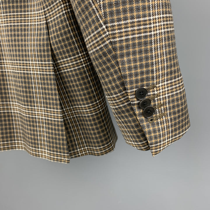 UNITED ARROWS - Manteau de sport à revers cranté en laine à carreaux marron