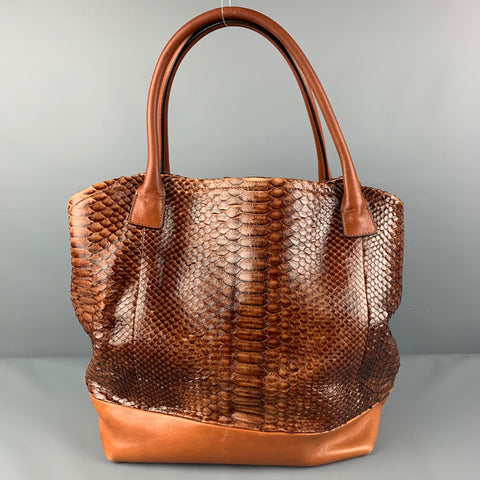 BRUNELLO CUCINELLI Bolso tote de piel de becerro de mezcla de pieles coñac