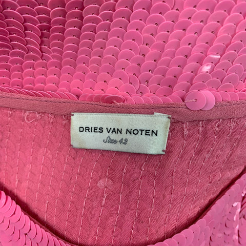 DRIES VAN NOTEN FW 21 Size 10 Pink Viscose Sequined Sleeveless Dress Top