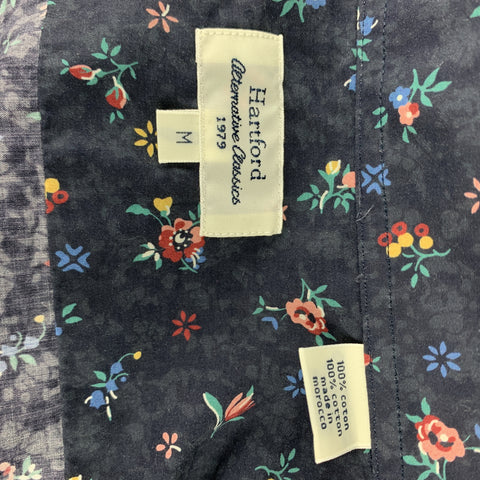 HARTFORD Size M Navy & Burgundy Floral Cotton Button Up Long Sleeve Shirt
