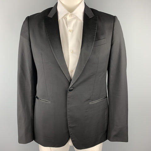 JOHN VARVATOS Size 40 Black Wool Peak Lapel Tuxedo Sport Coat