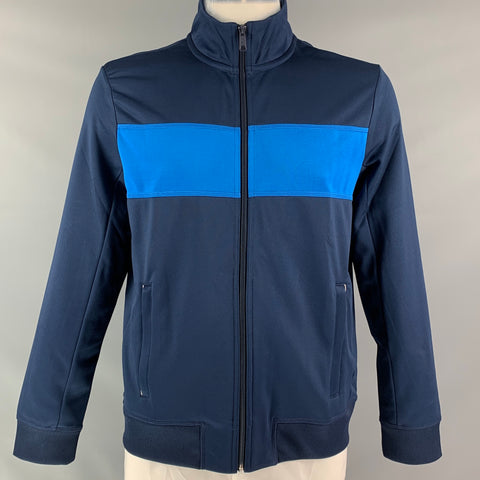 FOURLAPS Size L Navy Blue Color Block Polyester Zip Chest  Jacket