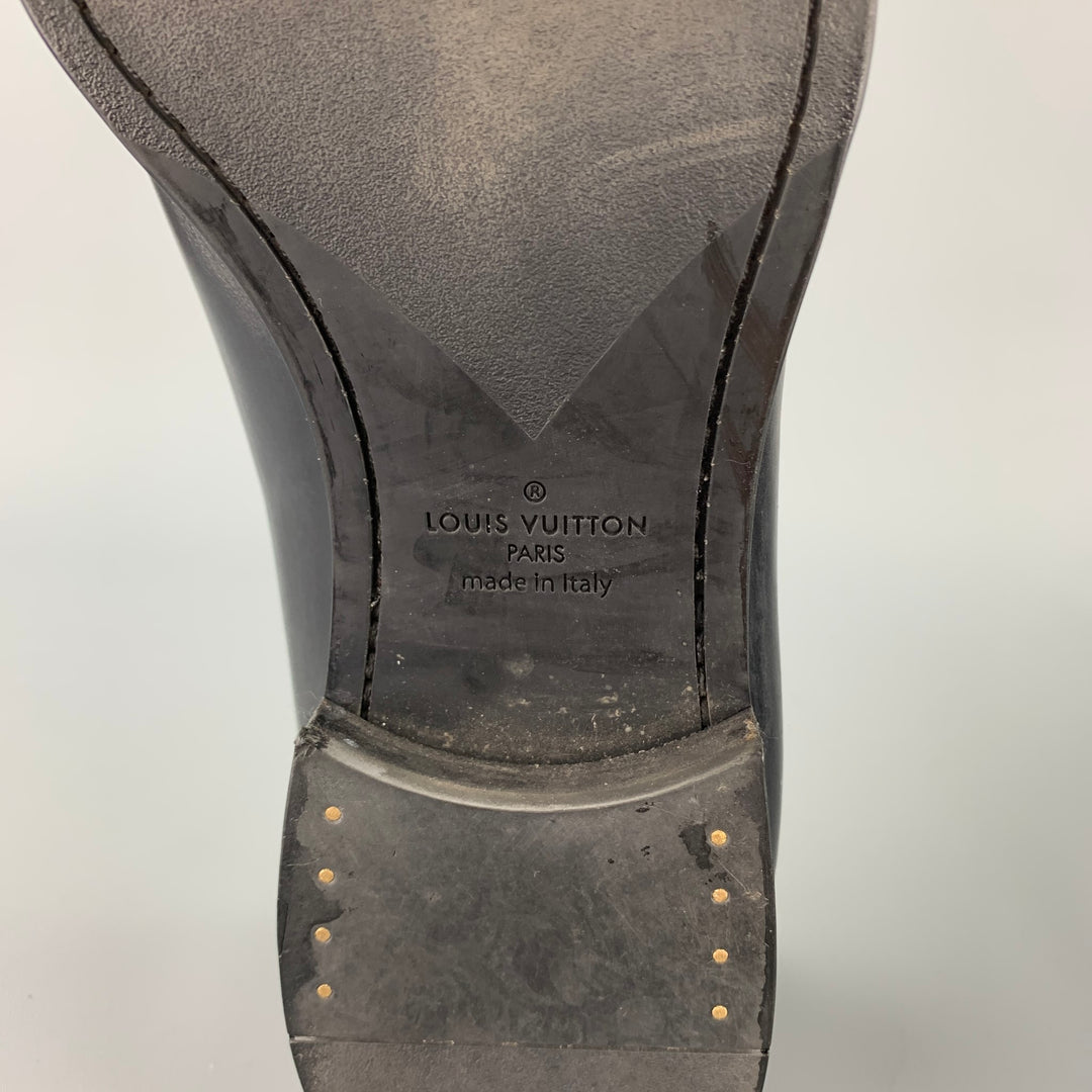 LOUIS VUITTON Size 12 Black Damier Leather Lace Up Dress Shoes