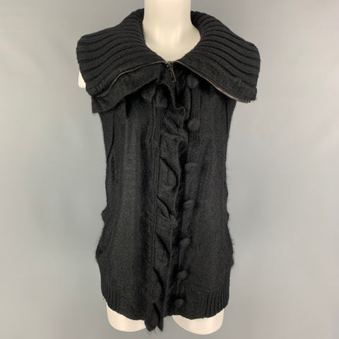BALENCIAGA Size XS Black Mohair Blend Knitted Oversized Vest