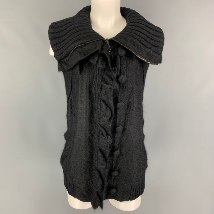 BALENCIAGA Size XS Black Mohair Blend Knitted Oversized Vest