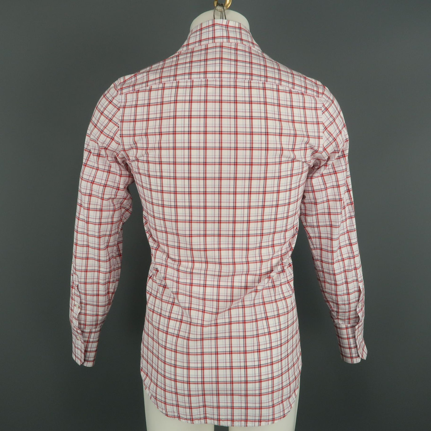 GUCCI Size S White & Red Plaid Cotton Button Up Long Sleeve Shirt