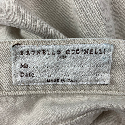 BRUNELLO CUCINELLI Size 32 Beige Washed Cotton Button Fly Jeans