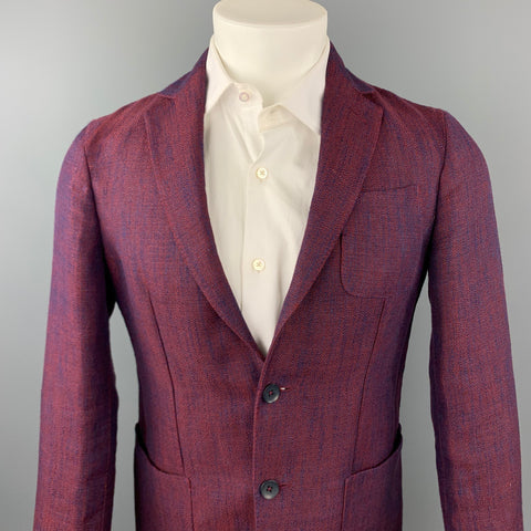 ERNESTO Size 36 Burgundy Woven Linen / Viscose Notch Lapel Sport Coat