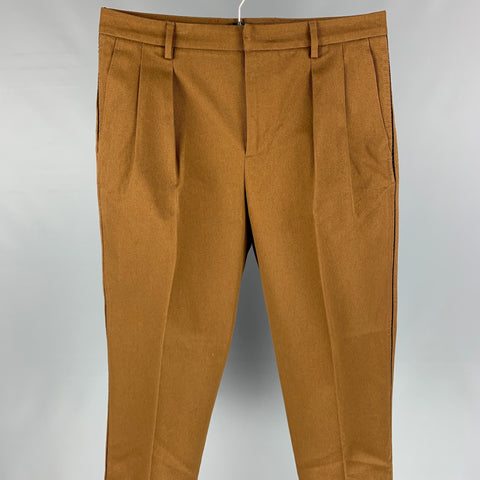 VALENTINO Size 32 Brown Cotton Pleated Wide Leg Dress Pants