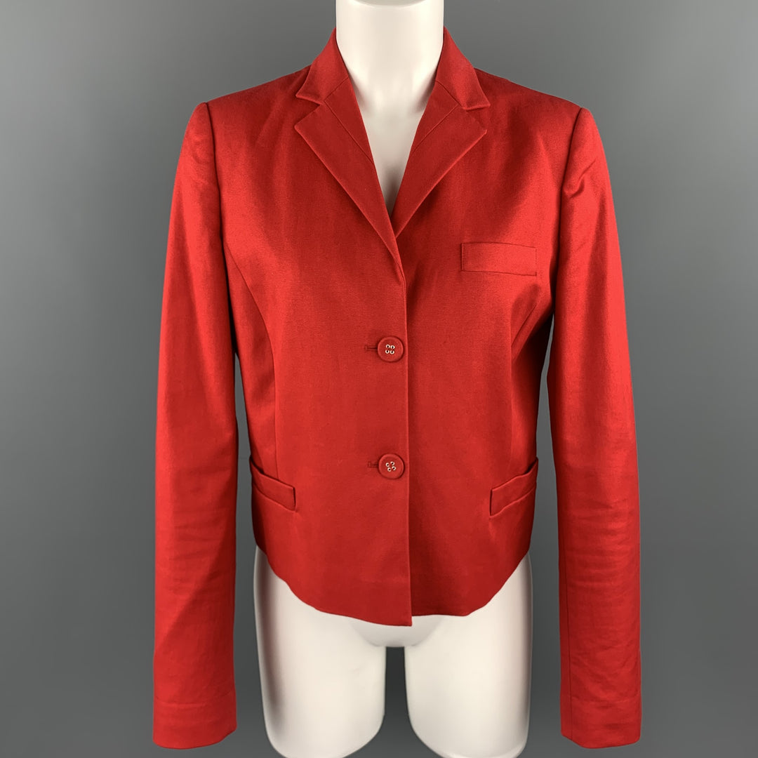 VALENTINO RED Size 8 Red Stretch Cotton Cropped Blazer