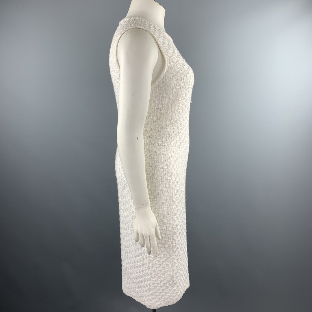 ST. JOHN Size 12 White Knitted Wool Blend Cocktail Shift Dress