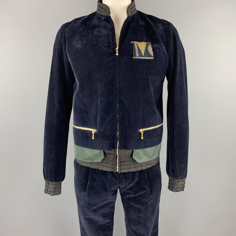 KOLOR Size L Navy Mixed Fabrics Velvet Zip Up Track Suit