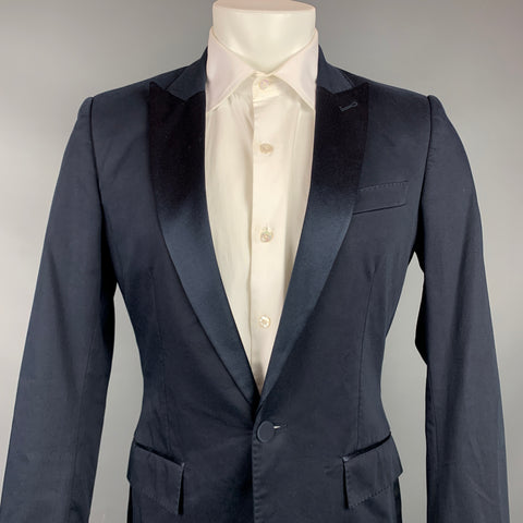 BURBERRY Tuxedo Size 36 Navy Cotton Peak Lapel Sport Coat