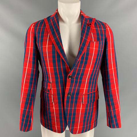 TOMORROWLAND Size 34 Red & Blue Plaid Sport Coat