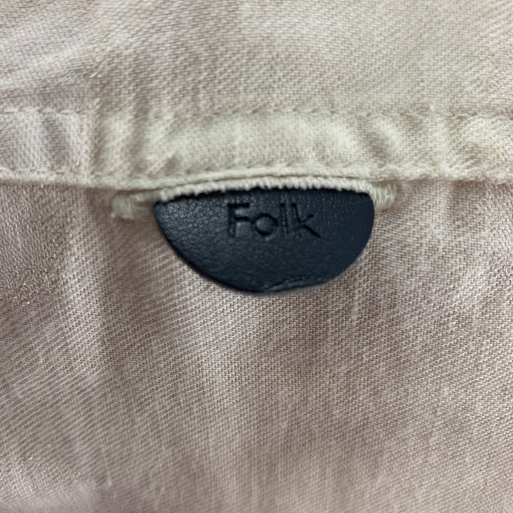 FOLK Size M Cream Yellow Dots Cotton / Linen Short Sleeve Shirt