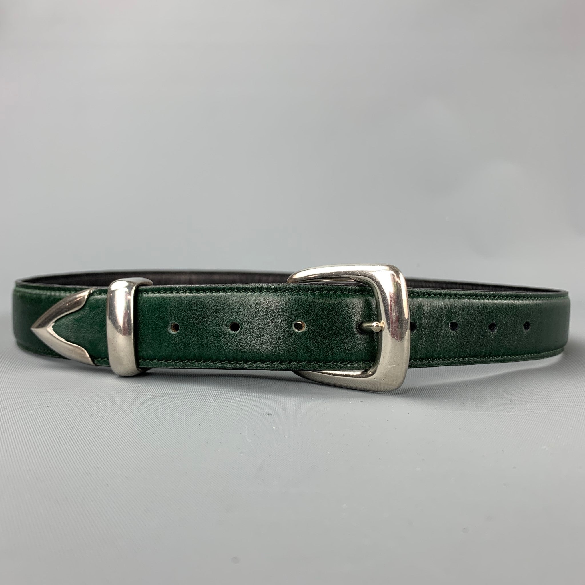 DOUGLAS MAGNUS Size S Dark Green Sterling Silver Leather Heartline