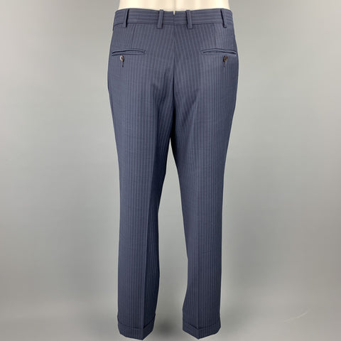 ERMENEGILDO ZEGNA 40 Regular Navy Stripe Wool Notch Lapel 3 Piece Suit