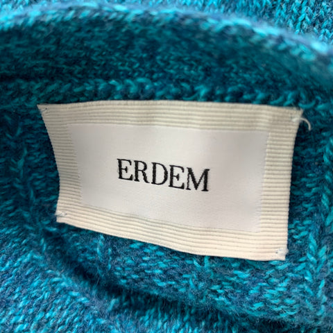ERDEM Size L Blue Grey Cable Knit Merino Wool Blend Boat Neck Sweater