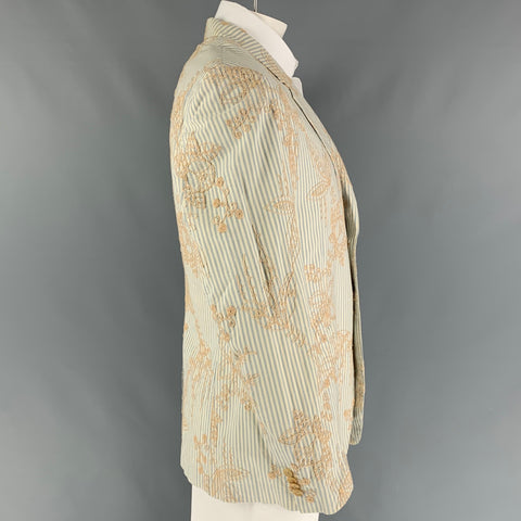 PAUL SMITH Size 44 Blue Beige Stripe Cotton Embroidered Sport Coat