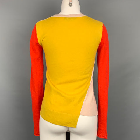 STELLA McCARTNEY Size 2 Orange & Yellow Color Block Cashmere Pullover