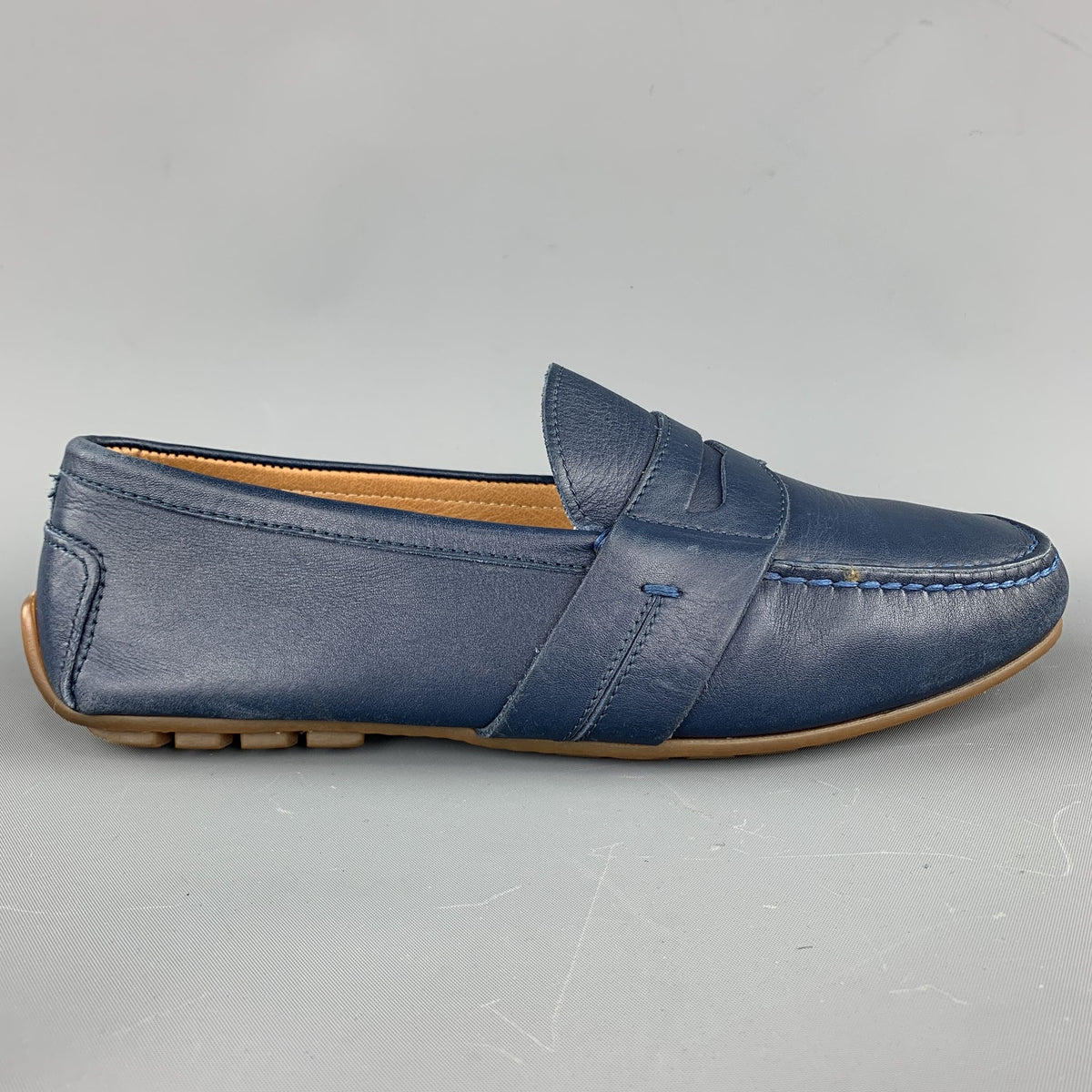 RALPH LAUREN Size 7.5 Navy Solid Leather Drivers Loafers  display picture 3