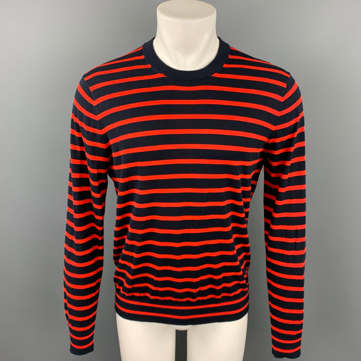PS by PAUL SMITH Size M Navy & Orange Stripe Cotton Crew-Neck Pullover Sweater