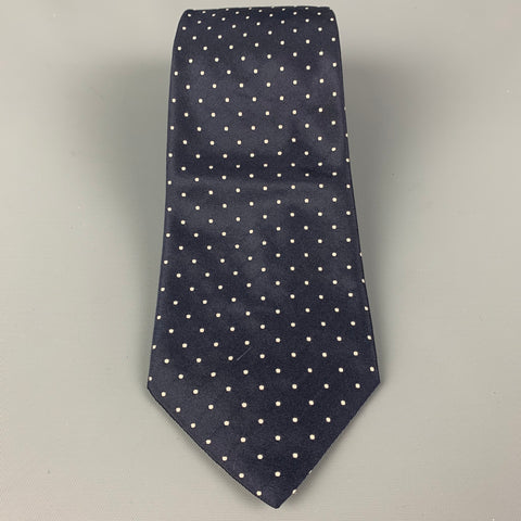BARNEY'S NEW YORK Navy White Polka Dot Silk Tie