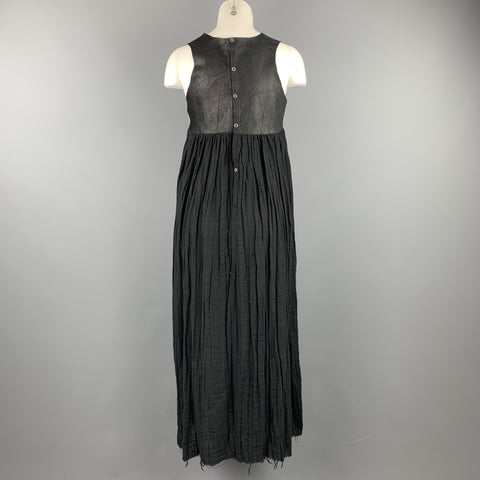 HAZEL BROWN Size M Black Cotton Leather Trim Long SleevelessDress