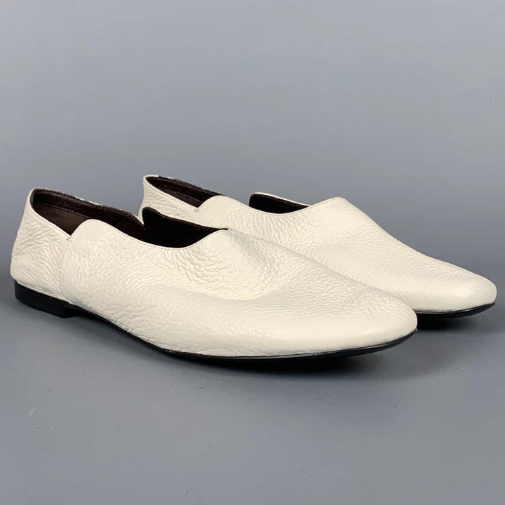 THE ROW Size 8.5 White Leather Pebble Grain Collapsible Back Flats