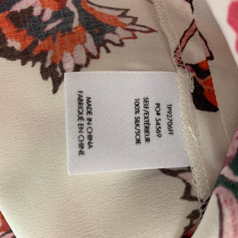 DEREK LAM Size 6 Cream & Orange Silk Floral Blouse