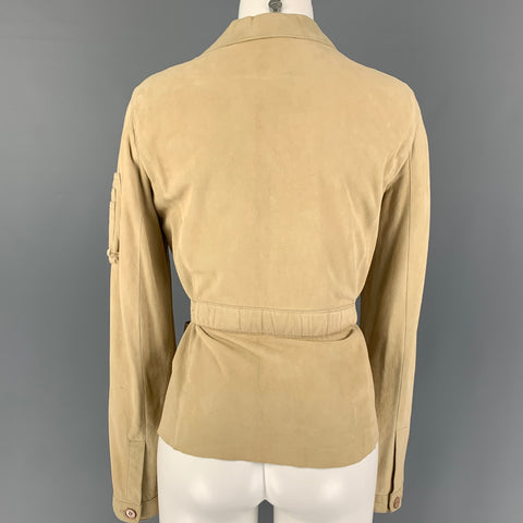 MIU MIU Size 4 Beige Suede Belted Jacket