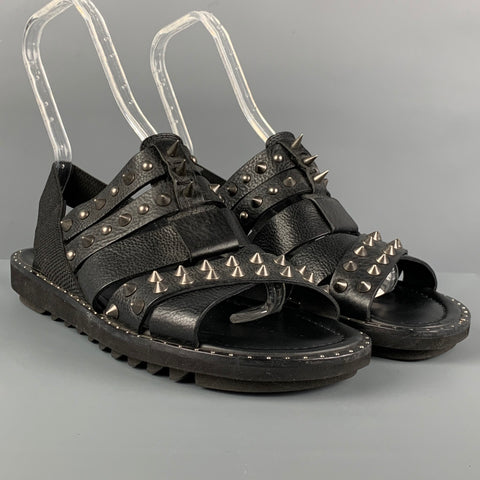 DOLCE & GABBANA Size 10 Black Studded Leather Sandals