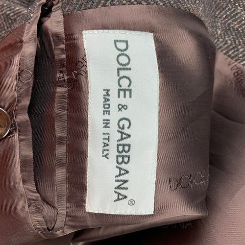 DOLCE & GABBANA Size 40 Brown Herringbone Wool / Nylon Notch Lapel Oversized Coat
