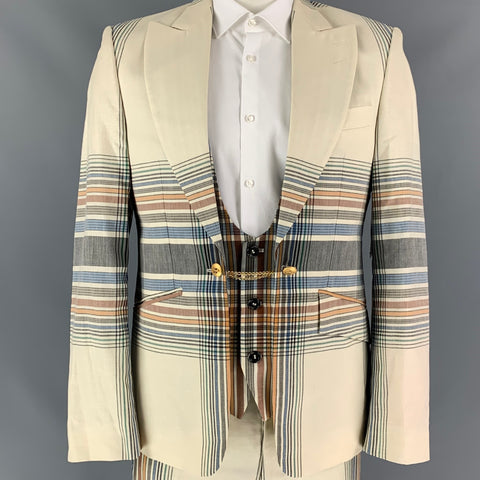 VIVIENNE WESTWOOD MAN Size 44 Multi-Color Plaid Wool / Linen Simulated Vest Suit