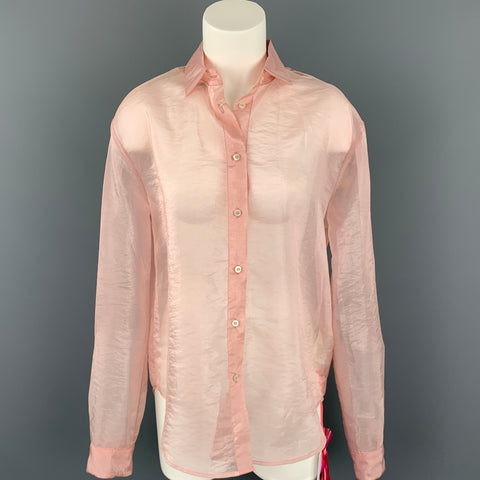 MSGM Size 6 Rose See Through Polyamide Button Up Blouse