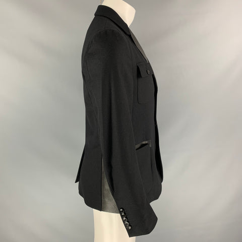 GUCCI by Tom Ford Size 38 Black Wool Leather Detail Jacket