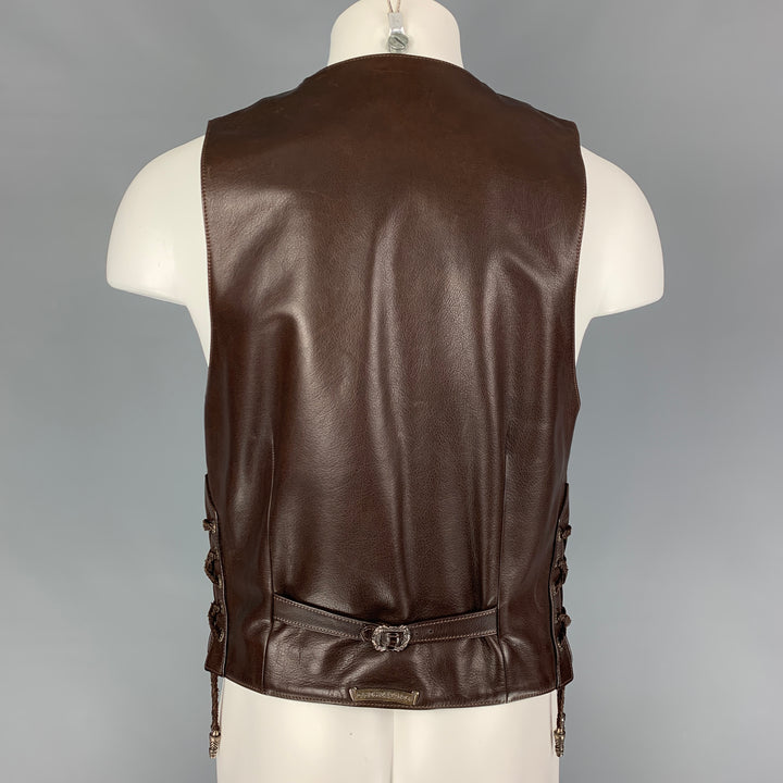 CHROME HEARTS Size L Brown Leather Dagger Zip Up Vest