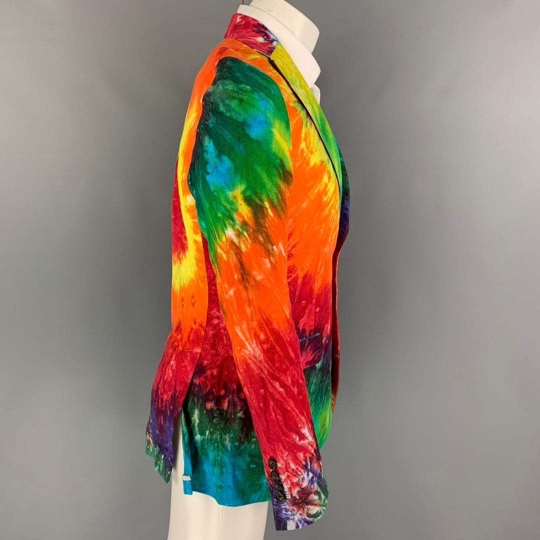 R13 SS 19 Size M Multi-Color Tie Dye Linen Notch Lapel Sport Coat