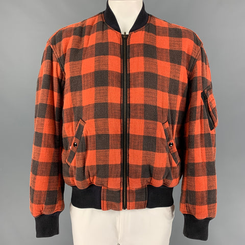 R13 Size M Orange Black Plaid Cotton Reversible Jacket