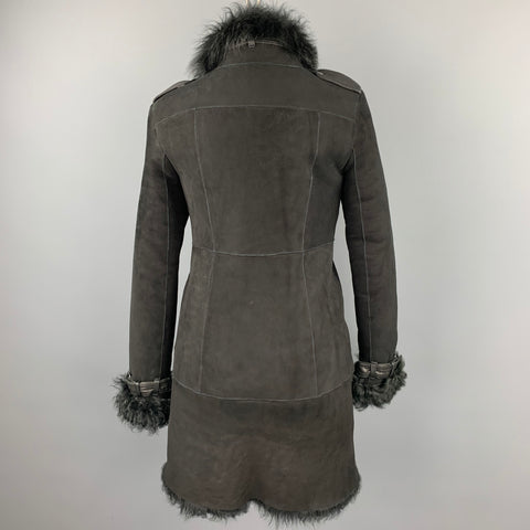 THEORY Size Petite Black Shearling Epaulettes Zip Up Coat