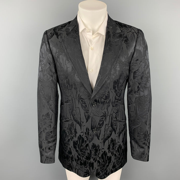 TED BAKER Talla 38 Abrigo deportivo regular con solapa de pico de seda y lana jacquard negro