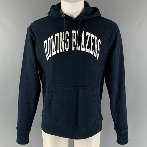 ROWING BLAZERS Size S Navy White Logo Cotton Hooded Sweatshirt