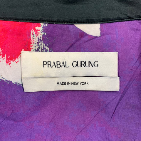 PRABAL GURUNG Size M Purple & Red Abstract Floral Cotton Short Sleeve Shirt