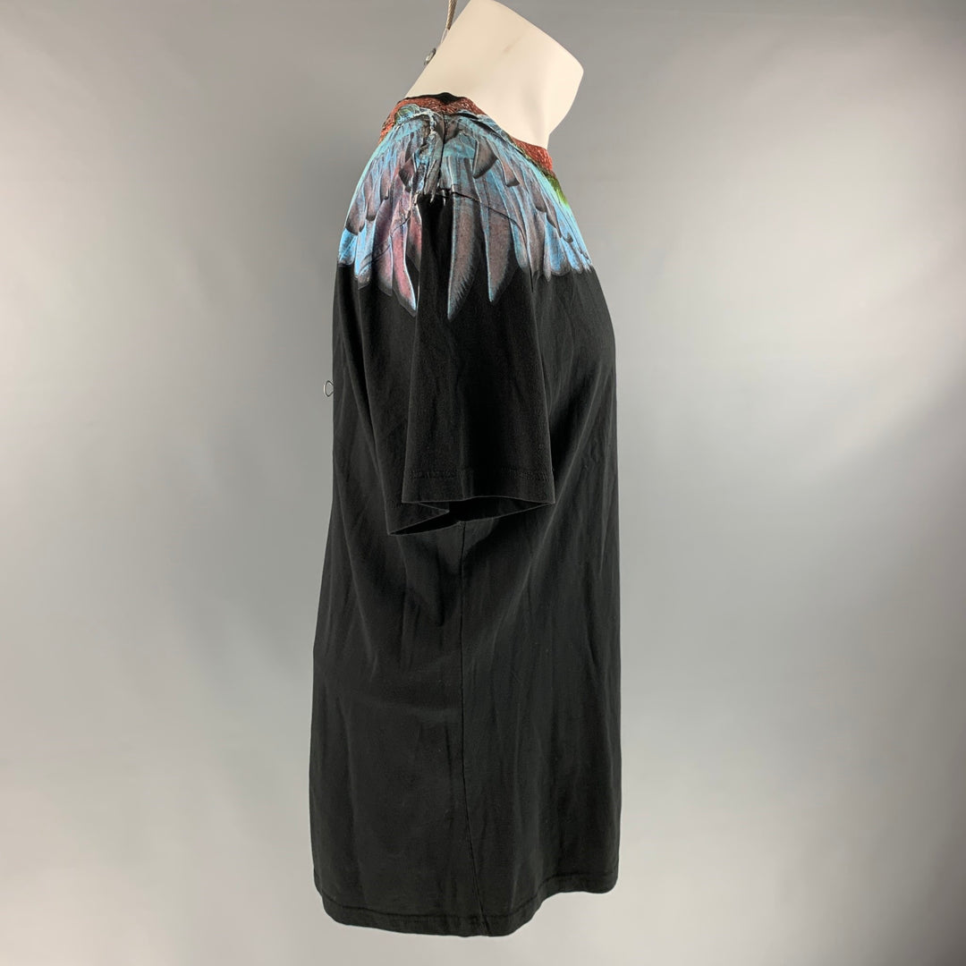 MARCELO BURLON Size M Black Blue Cotton Short Sleeve T-shirt