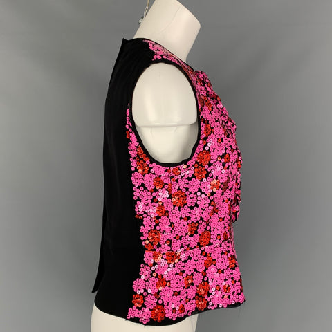 MARC JACOBS Size 6 Black & Pink Polyester Blend Sequined Sleeveless Dress Top