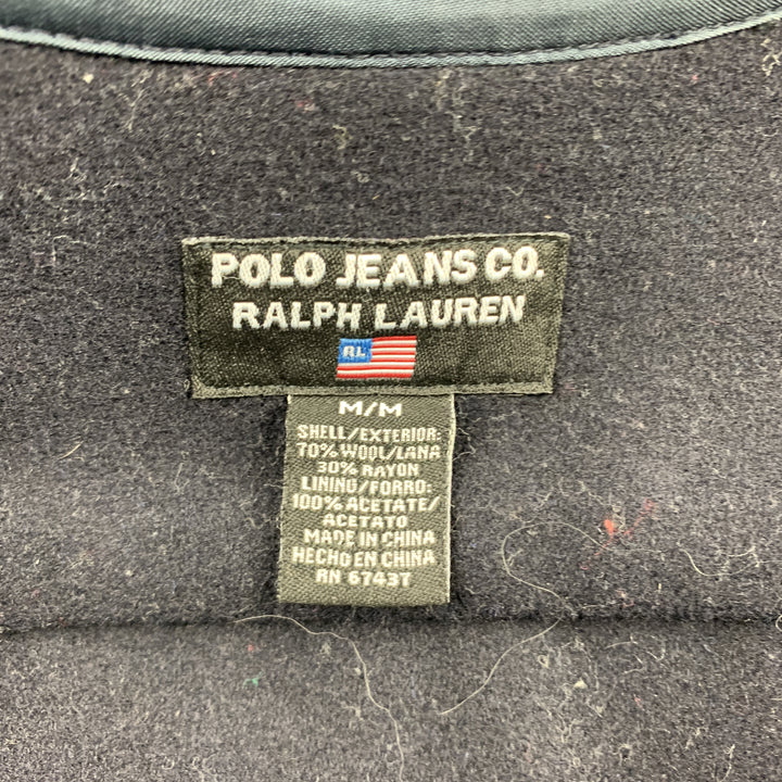 POLO JEANS Size M Navy Wool / Rayon Patch Pockets Long Sleeve Shirt