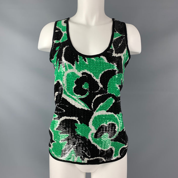 PATRIZIA PEPE Size S Black & Green Viscose Polyester Abstract Floral Dress Top