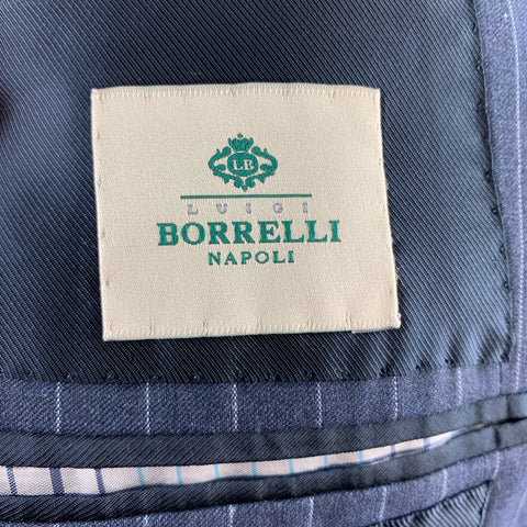 BORRELLI Size 38 Navy Stripe Wool Notch Lapel Suit