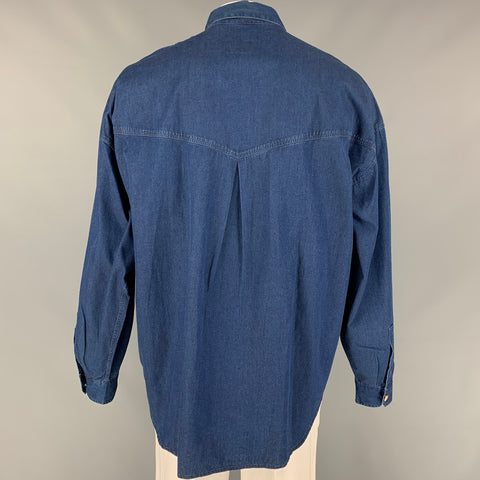 Vintage VERSACE JEANS COUTURE Size XL Indigo Cotton Oversized Long Sleeve Shirt