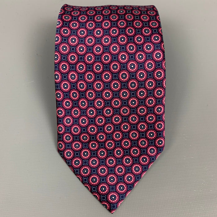BRIONI Burgundy & Navy Circle Print Silk Tie